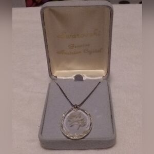 Vintage Swarovski Genuine Austrian Crystal Rose Pendant Sterling Chain Necklace